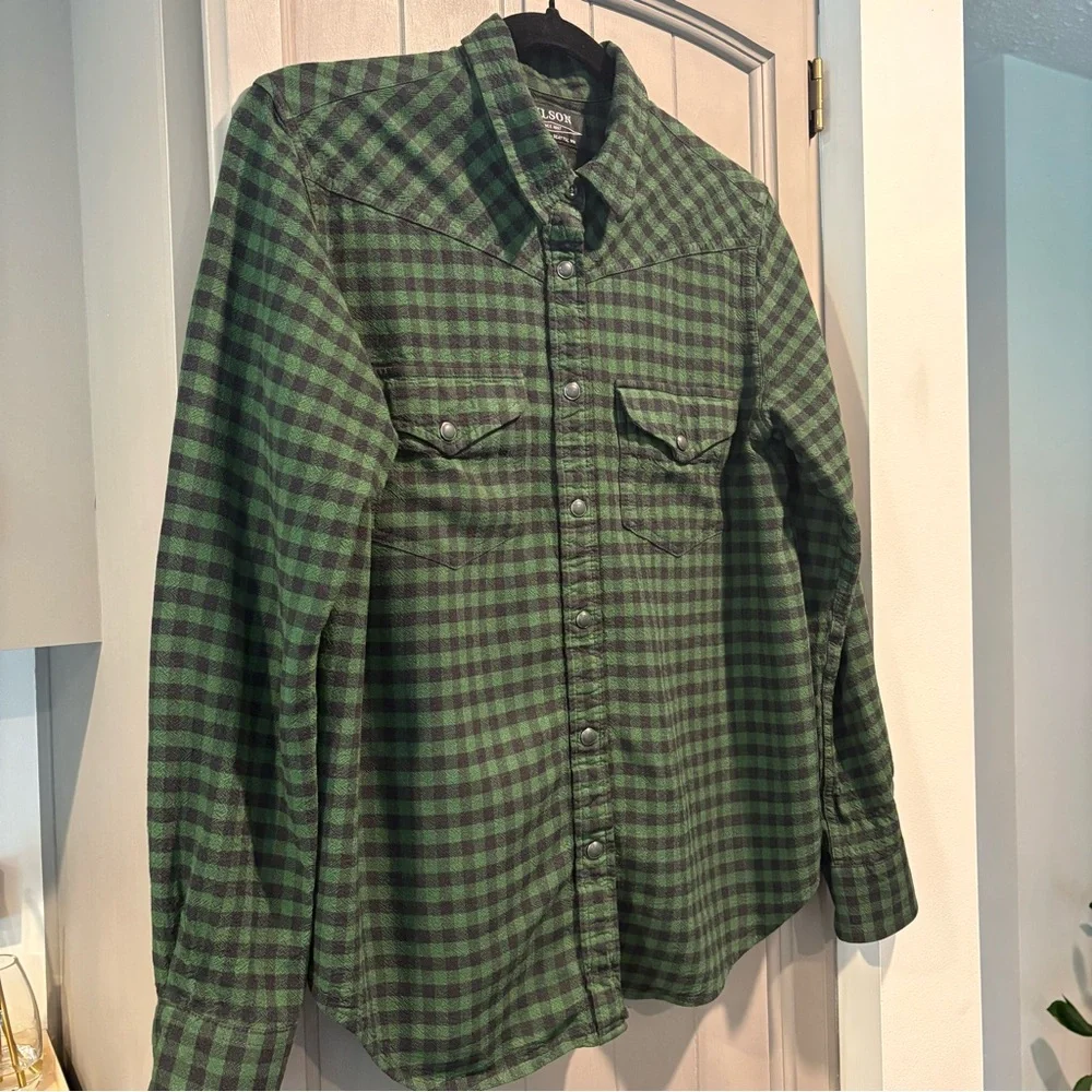 FILSON Women's Buffalo Check Long-Sleeve Shirt, Green/Black, Fits Size M, Snaps - Picture 2 of 6